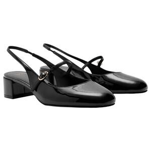 Mango Patent Leather Effect Slingback Mary Jane Pump Black Size 40